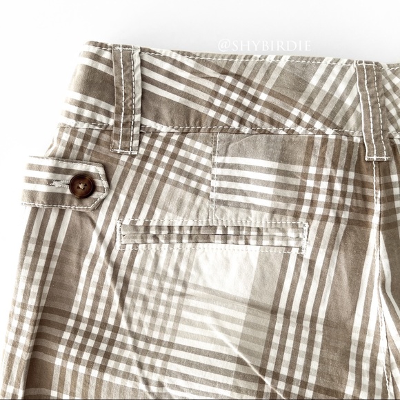 NEW Plaid 100% Cotton Bermuda Shorts in Beige and White - Picture 5 of 10